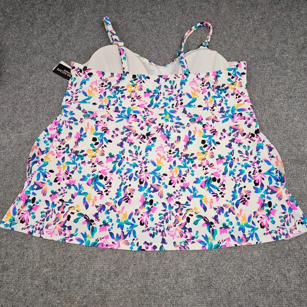 Island Escape Women Tankini Top Tiered Ruffle Underwire Floral White Multi 20W - Picture 3 of 8